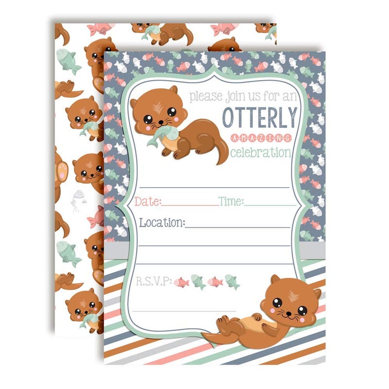 Amanda Creation Adorable Otter Birthday Party Invitations for an Otterly Amazing Celebration, 20 5x7 Fill In Cards with Twenty White Envelopes by AmandaCreation - Image 1